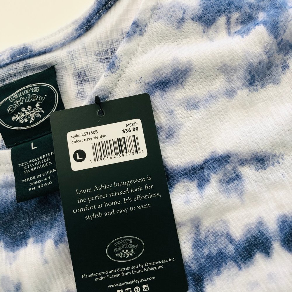 LAURA ASHLEY Loungewear Navy & White Tie Dye 2 Pc - Picture 4 of 7